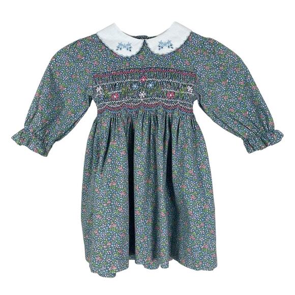 Vintage Polly Flinders Cotton Floral Embroidered Smocked Dress Cottage Size 4T - Picture 1 of 10